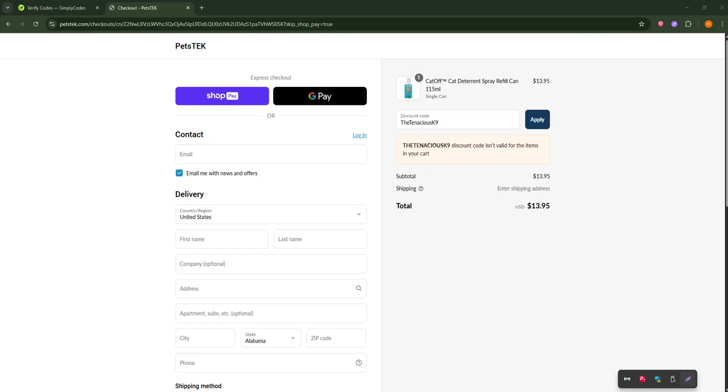 Petstek promo code screenshot showing code TheTenaciousK9 applied at Petstek checkout page. Uploaded by SimplyCodes community member Davoxeneixe on Jul 7, 2025