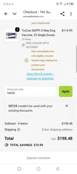 Vet25 coupon verification screenshot
