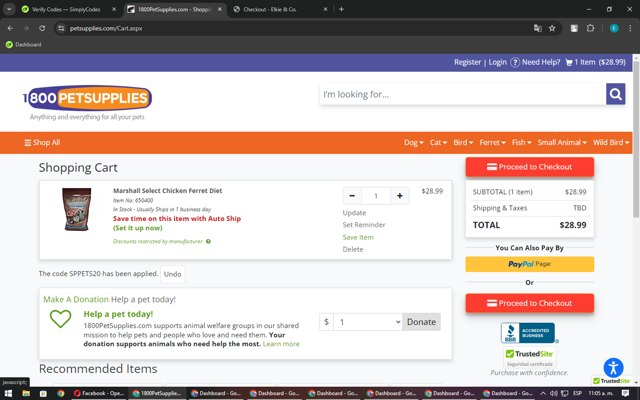 1800PetSupplies.com checkout page showing 1800PetSupplies.com promo code box | Screenshot taken by SimplyCodes community member on Jul 28, 2024