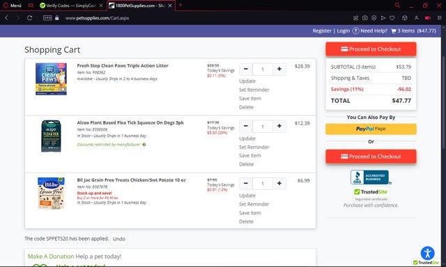 1800PetSupplies.com checkout page showing 1800PetSupplies.com promo code box | Screenshot taken by SimplyCodes community member on Oct 1, 2024