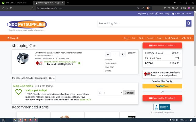 1800PetSupplies.com checkout page showing 1800PetSupplies.com promo code box | Screenshot taken by SimplyCodes community member on Oct 8, 2024