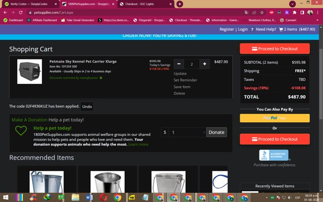 1800PetSupplies.com checkout page showing 1800PetSupplies.com promo code box | Screenshot taken by SimplyCodes community member on Aug 1, 2024