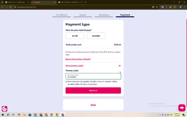 Petgevity checkout page showing Petgevity promo code box | Screenshot taken by SimplyCodes community member on Mar 3, 2025