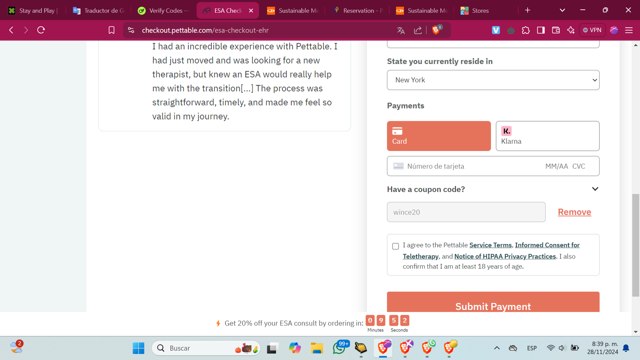 Pettable checkout page showing Pettable coupon code box | Screenshot taken by SimplyCodes community member on Nov 29, 2024