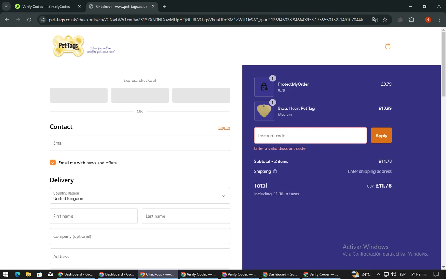 Pet-Tags.com promo code screenshot showing code Welcomeback applied at Pet-Tags.com checkout page. Uploaded by SimplyCodes community member ExtraordinaryVirtuoso6801 on Dec 30, 2024
