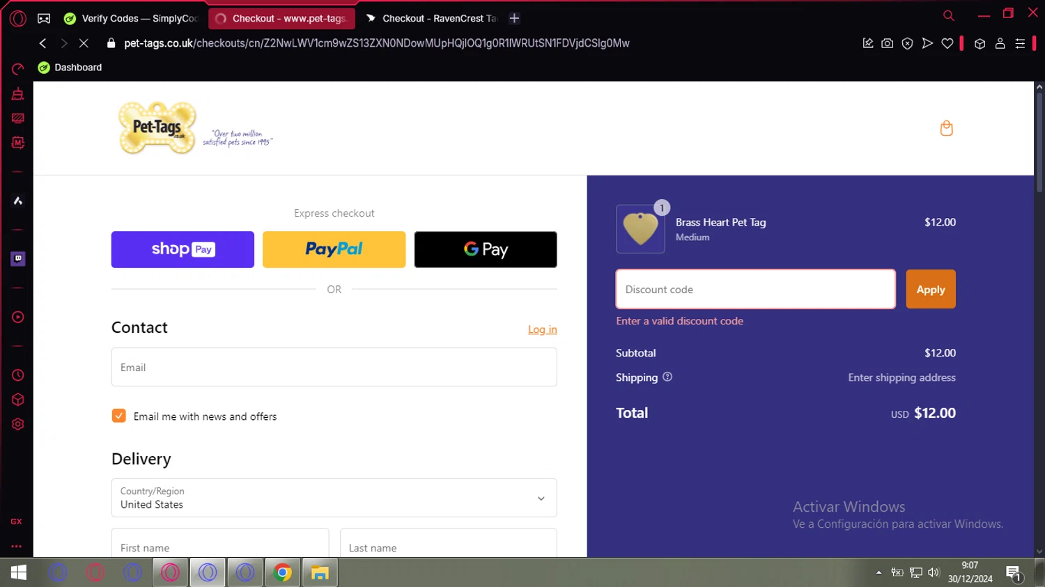 Pet-Tags.com promo code screenshot showing code Welcomeback applied at Pet-Tags.com checkout page. Uploaded by SimplyCodes community member ExtraordinaryLynx8994 on Dec 30, 2024