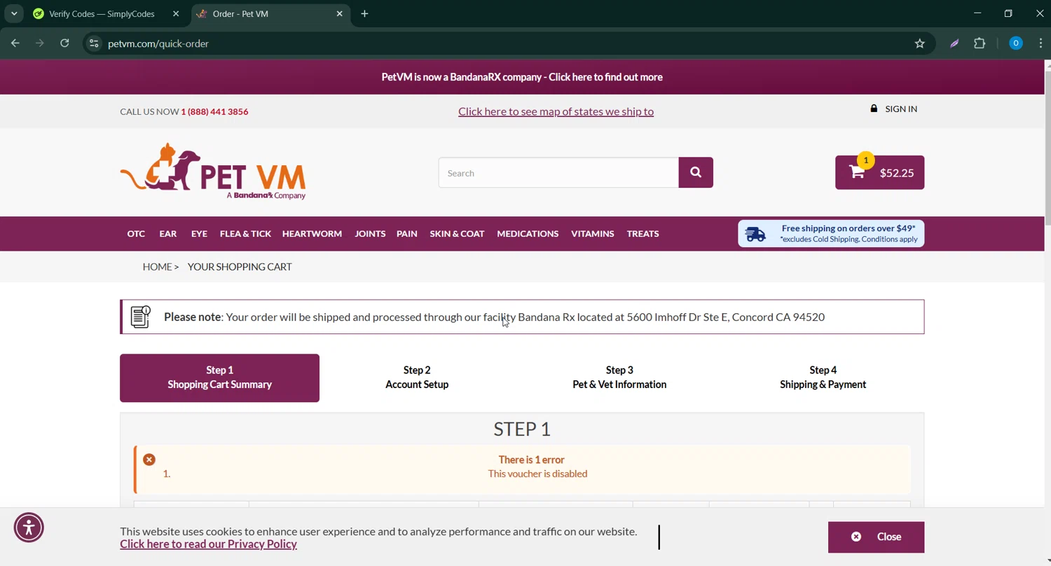 Pet VM promo code screenshot showing code maxx applied at Pet VM checkout page. Uploaded by SimplyCodes community member Bernard_Lowe on Mar 2, 2025