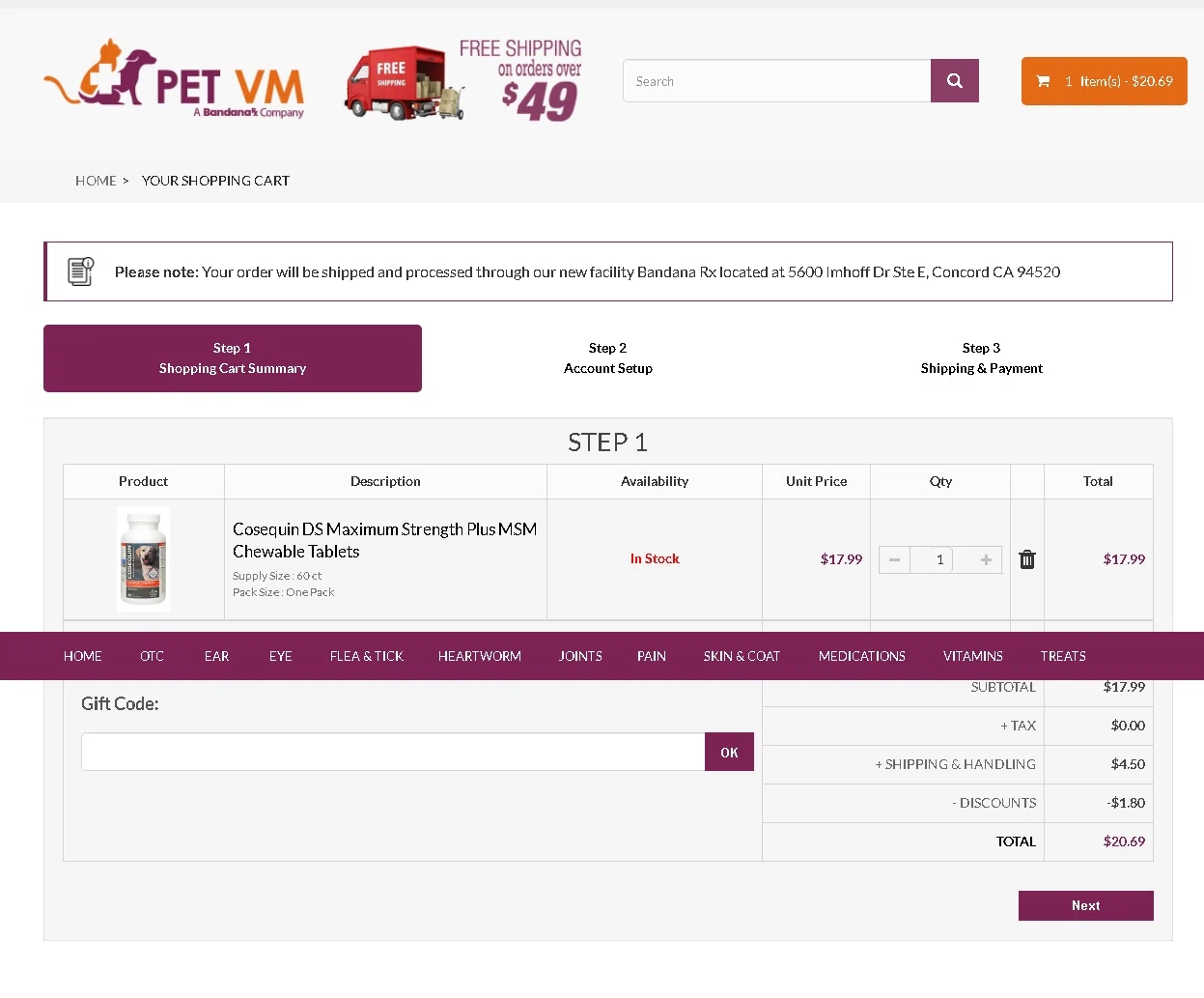 Pet VM checkout page showing Pet VM promo code box | Screenshot taken by SimplyCodes community member on Sep 19, 2021