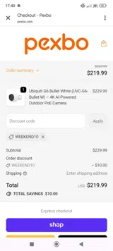 Pexbo coupon verification screenshot