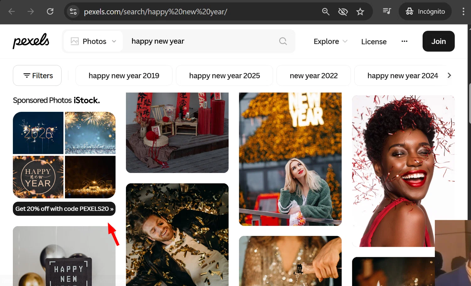 Pexels promo code screenshot showing code PEXELS20 applied at Pexels checkout page. Uploaded by SimplyCodes community member anosesmith on Jan 30, 2026