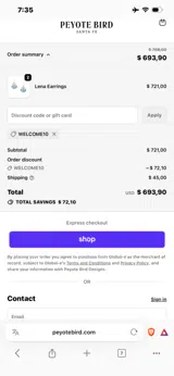 Peyote Bird Designs coupon verification screenshot