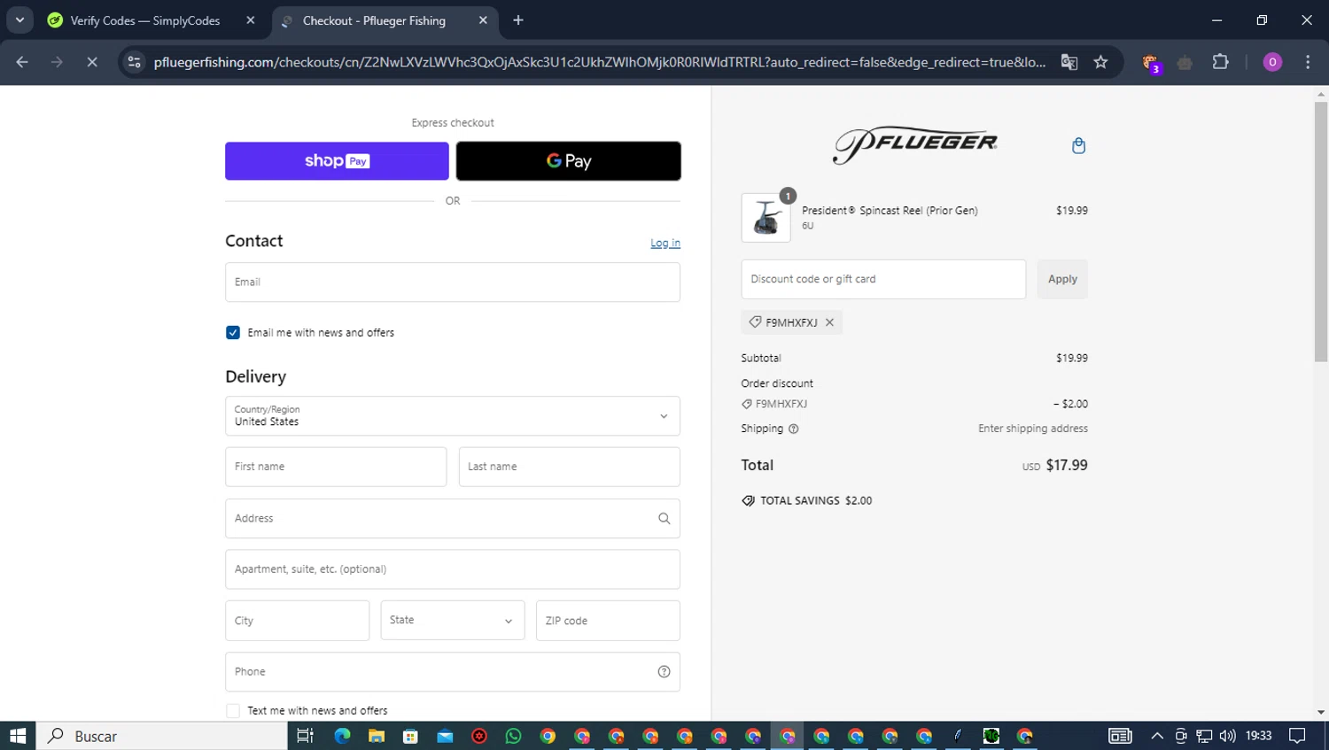 Pflueger checkout page showing Pflueger discount code box | Screenshot taken by SimplyCodes community member on Dec 28, 2024