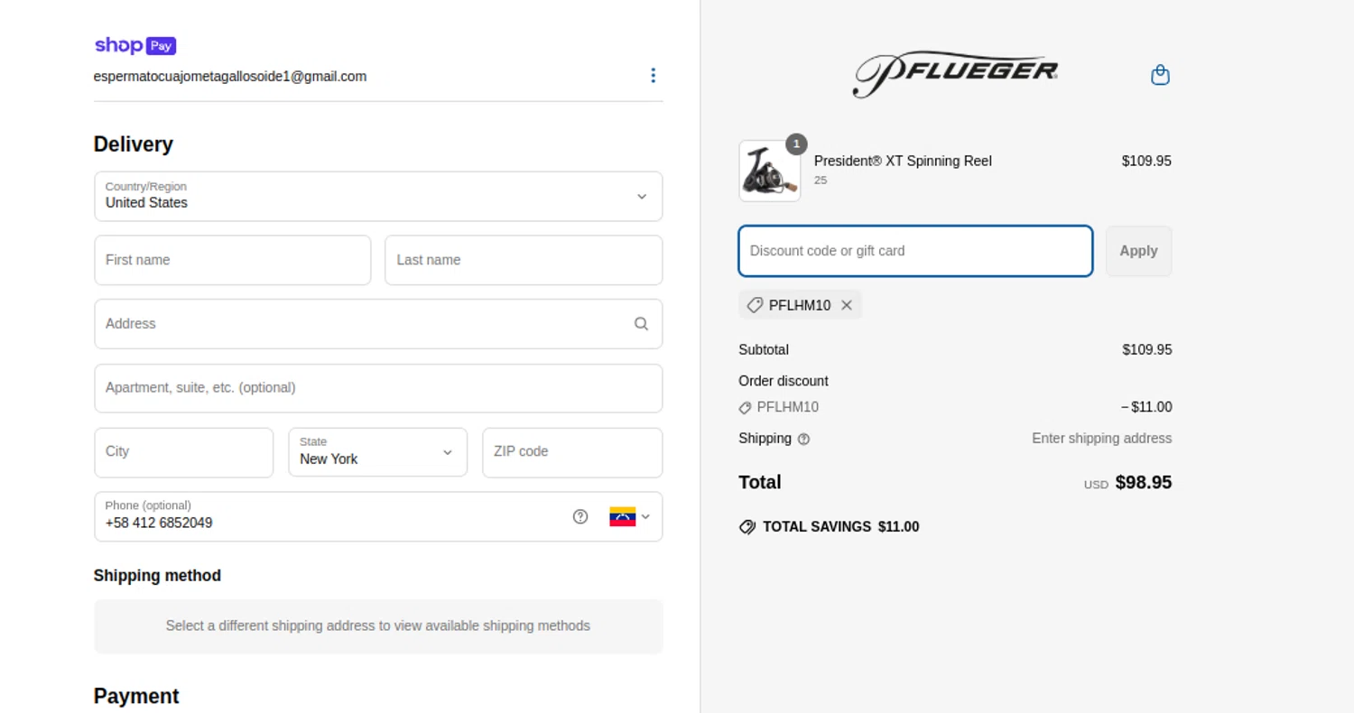 Pflueger checkout page showing Pflueger discount code box | Screenshot taken by SimplyCodes community member on Apr 15, 2025