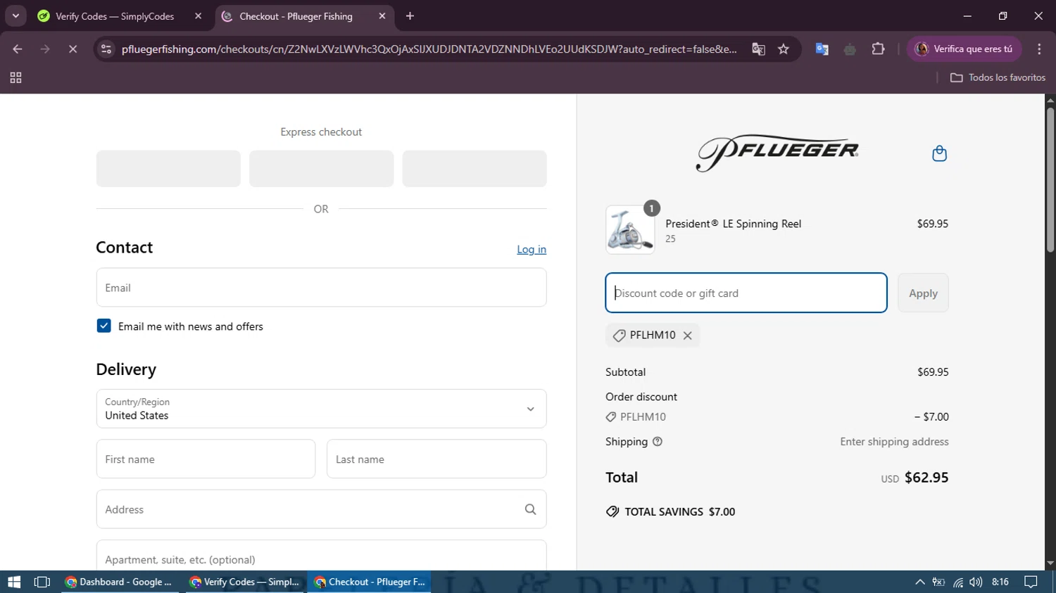 Pflueger checkout page showing Pflueger discount code box | Screenshot taken by SimplyCodes community member on Apr 15, 2025