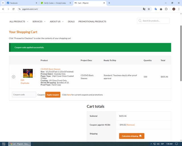 PGprint checkout page showing PGprint coupon code box | Screenshot taken by SimplyCodes community member on Apr 19, 2025
