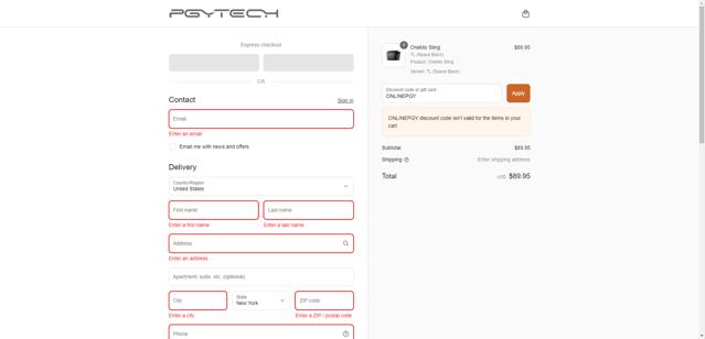 PGYTECH checkout page showing PGYTECH promo code box | Screenshot taken by SimplyCodes community member on Sep 15, 2025