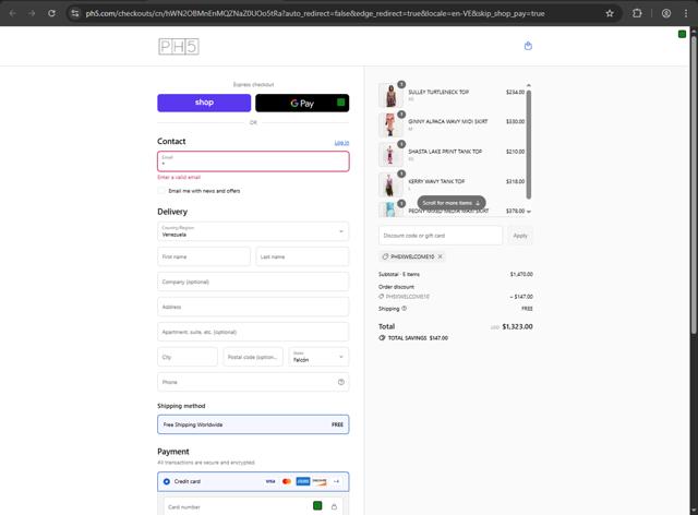 PH5 checkout page showing PH5 discount code box | Screenshot taken by SimplyCodes community member on Aug 30, 2025