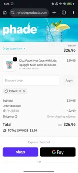PHADE10 coupon verification screenshot