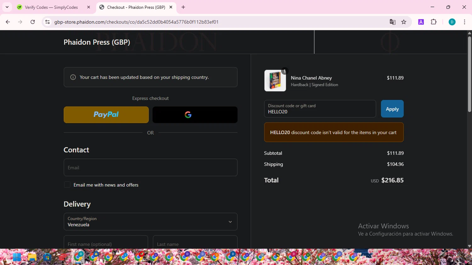 Phaidon checkout page showing Phaidon discount code box | Screenshot taken by SimplyCodes community member on Jun 28, 2025