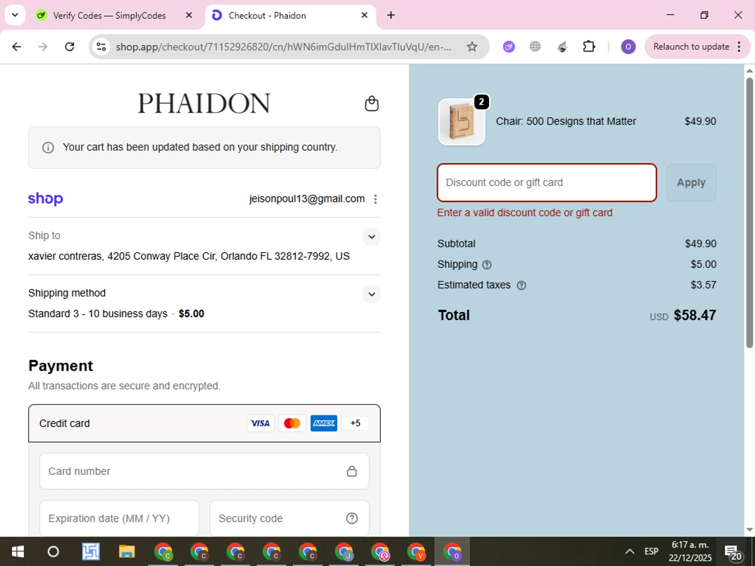 Phaidon discount code screenshot showing code EARLYACCESS applied at Phaidon checkout page. Uploaded by SimplyCodes community member CleverLynx8245 on Dec 22, 2025