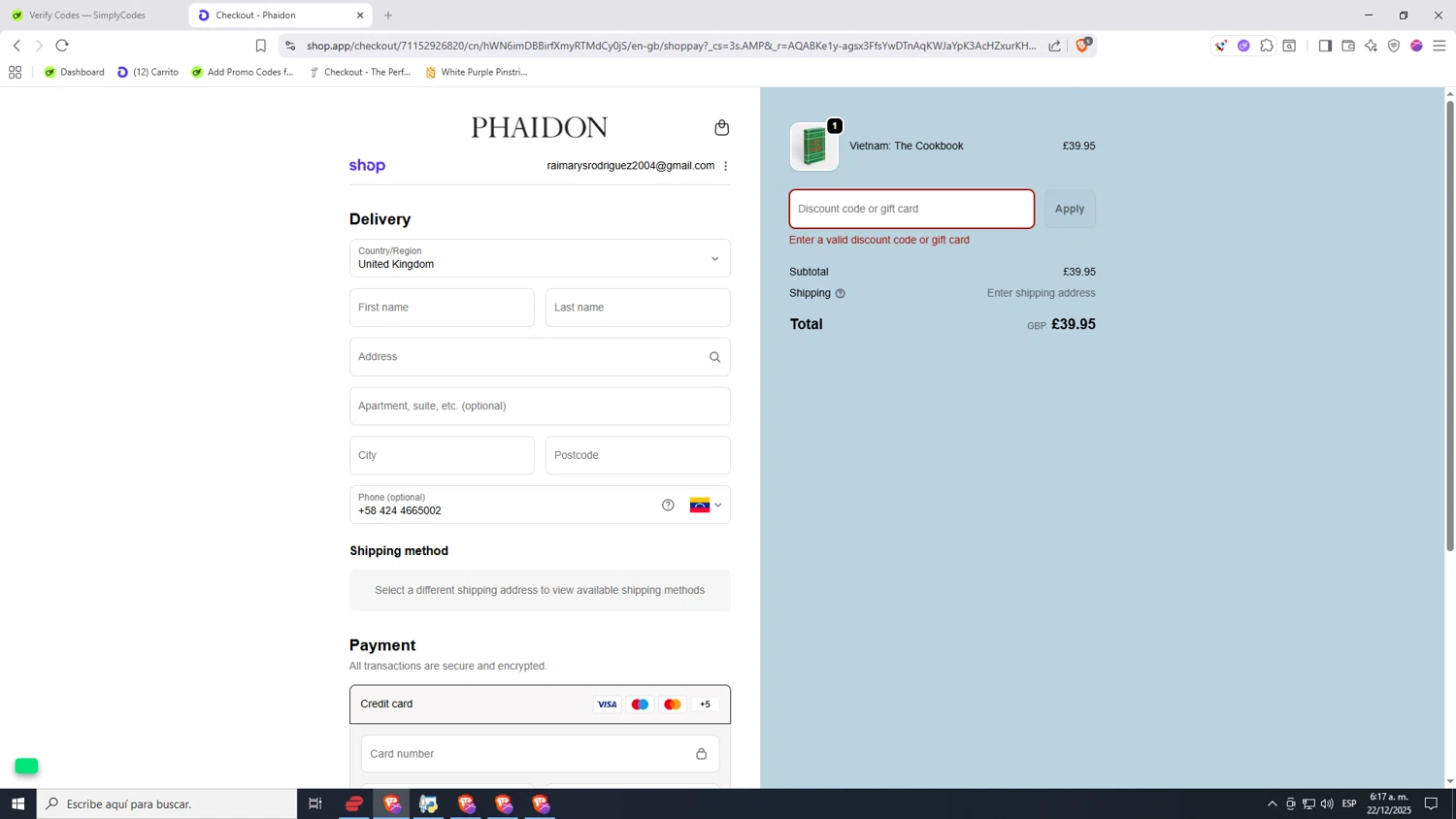 Phaidon discount code screenshot showing code EARLYACCESS applied at Phaidon checkout page. Uploaded by SimplyCodes community member Nezukooo on Dec 22, 2025
