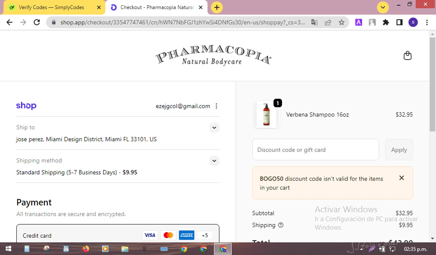 Pharmacopia checkout page showing Pharmacopia promo code box | Screenshot taken by SimplyCodes community member on Jan 8, 2026