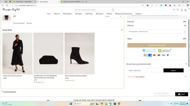 Phase Eight checkout page showing Phase Eight discount code box | Screenshot taken by SimplyCodes community member on Dec 20, 2024
