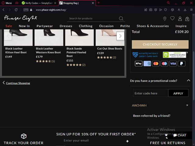 Phase Eight checkout page showing Phase Eight discount code box | Screenshot taken by SimplyCodes community member on Dec 28, 2024