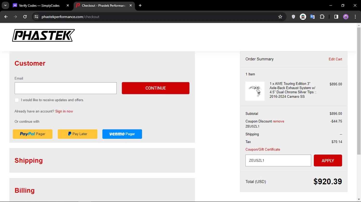 where to use Phastek Performance promo code box