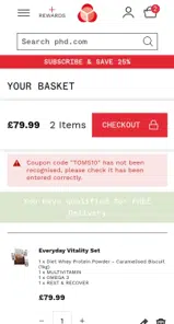 TOMS10 coupon verification screenshot