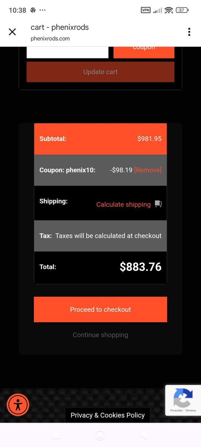 Phenix Rods checkout page showing Phenix Rods coupon code box | Screenshot taken by SimplyCodes community member on Jun 16, 2025
