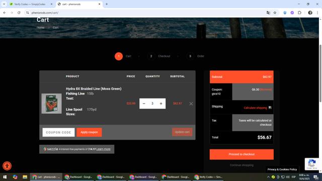 Phenix Rods checkout page showing Phenix Rods coupon code box | Screenshot taken by SimplyCodes community member on Jun 18, 2025