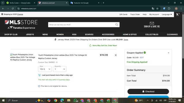 Philadelphia Union checkout page showing Philadelphia Union promo code box | Screenshot taken by SimplyCodes community member on Sep 27, 2025