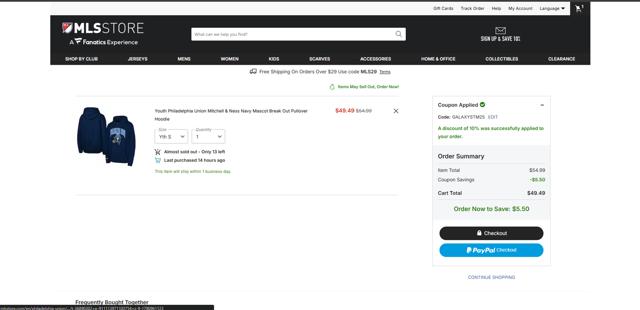 Philadelphia Union checkout page showing Philadelphia Union promo code box | Screenshot taken by SimplyCodes community member on Oct 2, 2025