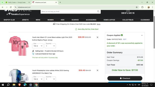 Philadelphia Union checkout page showing Philadelphia Union promo code box | Screenshot taken by SimplyCodes community member on Oct 3, 2025