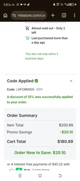 LAFCMEM26 coupon verification screenshot