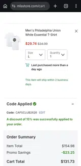 Philadelphia Union coupon verification screenshot