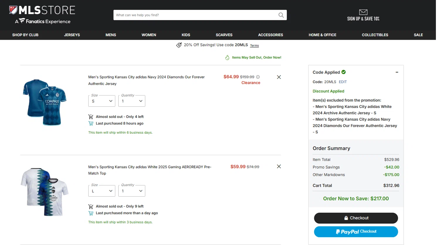 Philadelphia Union promo code screenshot showing code 20MLS applied at Philadelphia Union checkout page. Uploaded by SimplyCodes community member Dulce__ on Jan 27, 2026