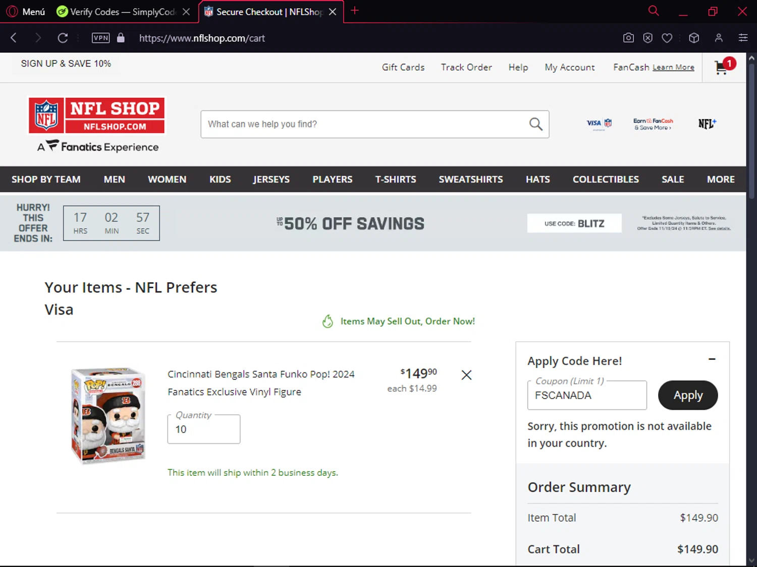 where to use NFL Shop promo code box