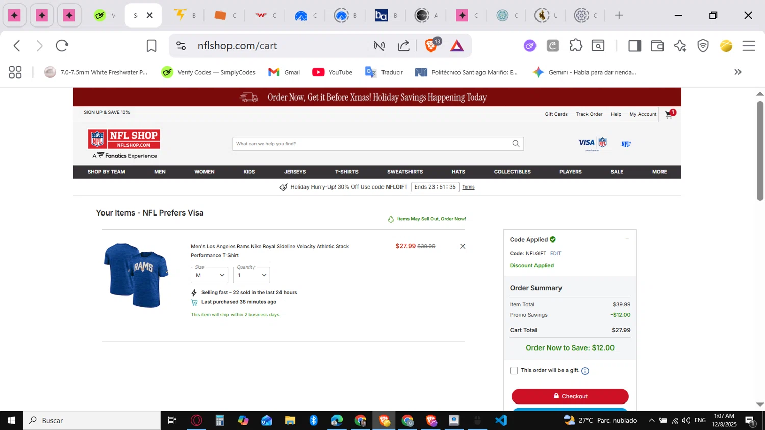 Philadelphia Eagles coupon code screenshot showing code NFLGIFT applied at Philadelphia Eagles checkout page. Uploaded by SimplyCodes community member conorgrey on Dec 8, 2025