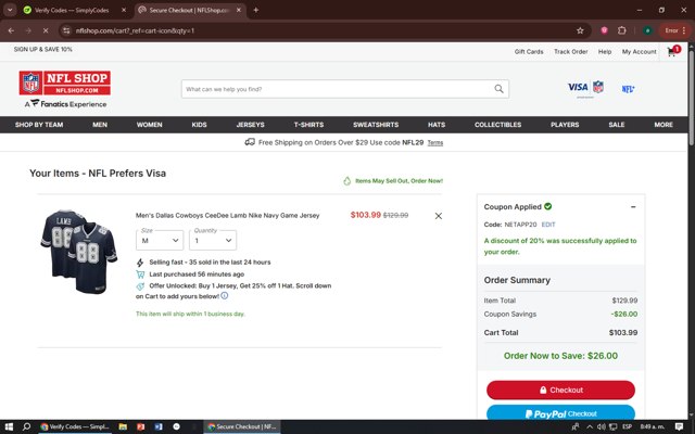 Philadelphia Eagles checkout page showing Philadelphia Eagles coupon code box | Screenshot taken by SimplyCodes community member on Sep 7, 2025
