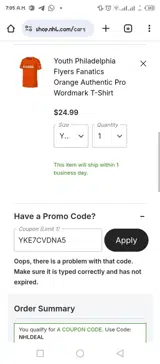 YKE7CVDNA5 coupon verification screenshot