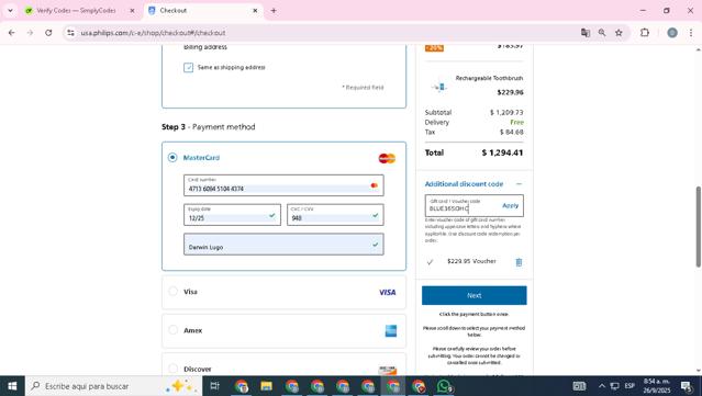 Philips Avent checkout page showing Philips Avent promo code box | Screenshot taken by SimplyCodes community member on Sep 26, 2025