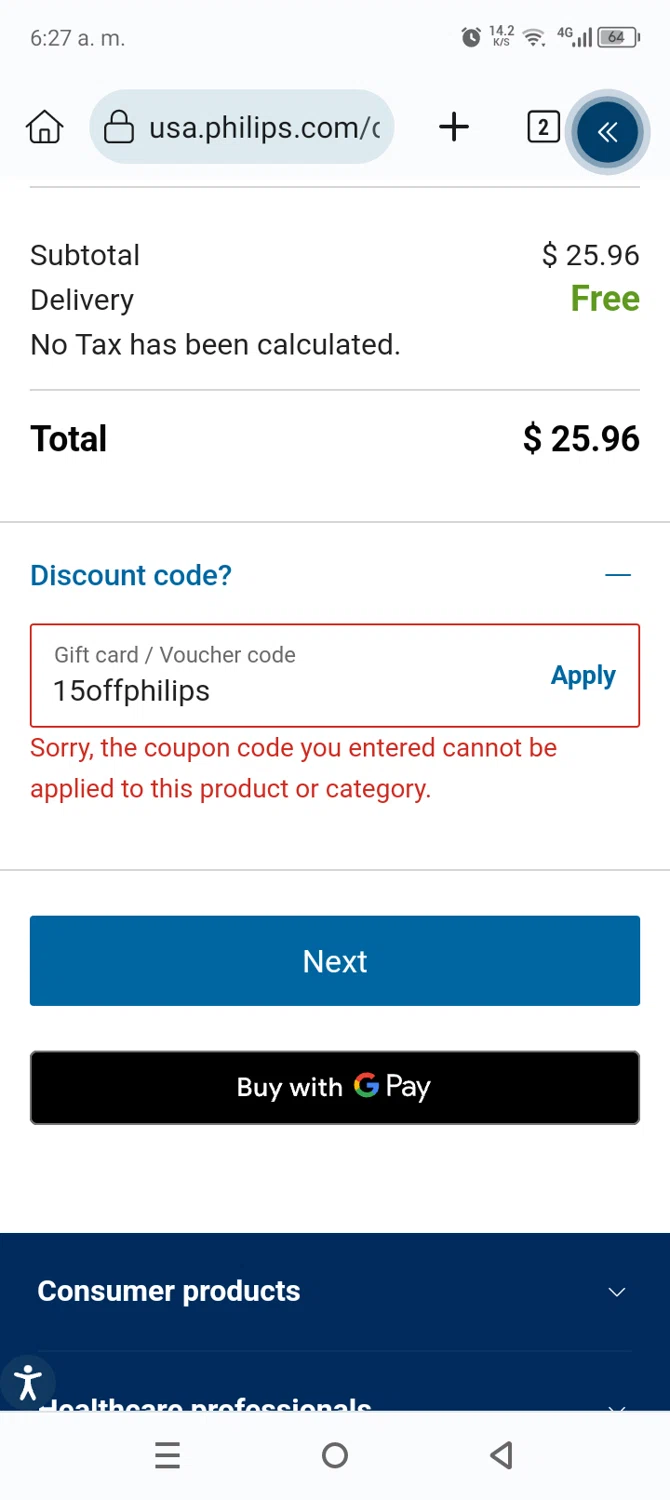 Philips Avent promo code screenshot showing code 15offphilips applied at Philips Avent checkout page. Uploaded by SimplyCodes community member Anthony_Diaz on Nov 30, 2025