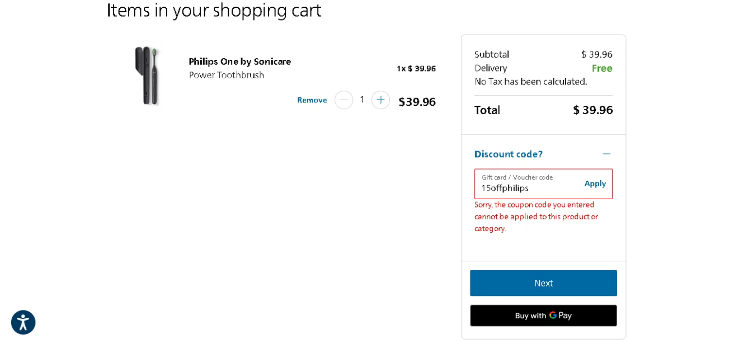 Philips Avent checkout page showing Philips Avent promo code box | Screenshot taken by SimplyCodes community member on Jan 23, 2026