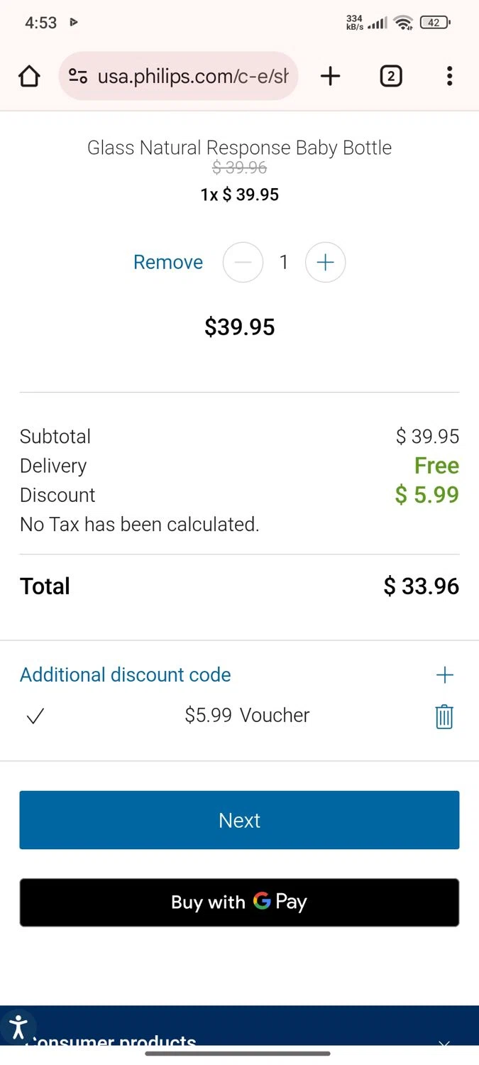 Philips Avent promo code screenshot showing code STUDENT15 applied at Philips Avent checkout page. Uploaded by SimplyCodes community member Esteban14 on Jun 24, 2025