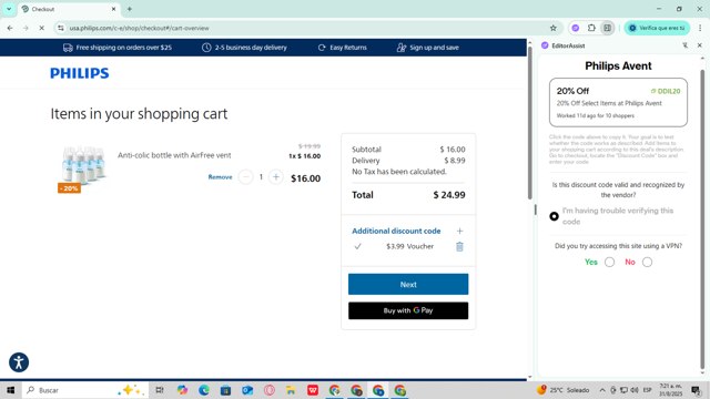 Philips Avent checkout page showing Philips Avent promo code box | Screenshot taken by SimplyCodes community member on Aug 31, 2025