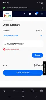 Philips Hue coupon verification screenshot