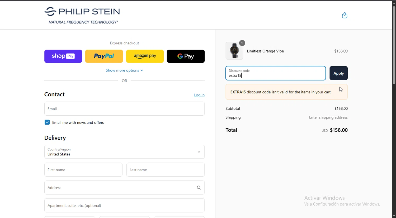 Philip Stein discount code screenshot showing code extra15 applied at Philip Stein checkout page. Uploaded by SimplyCodes community member Jsjsjsjsjsjsjs on Apr 18, 2025
