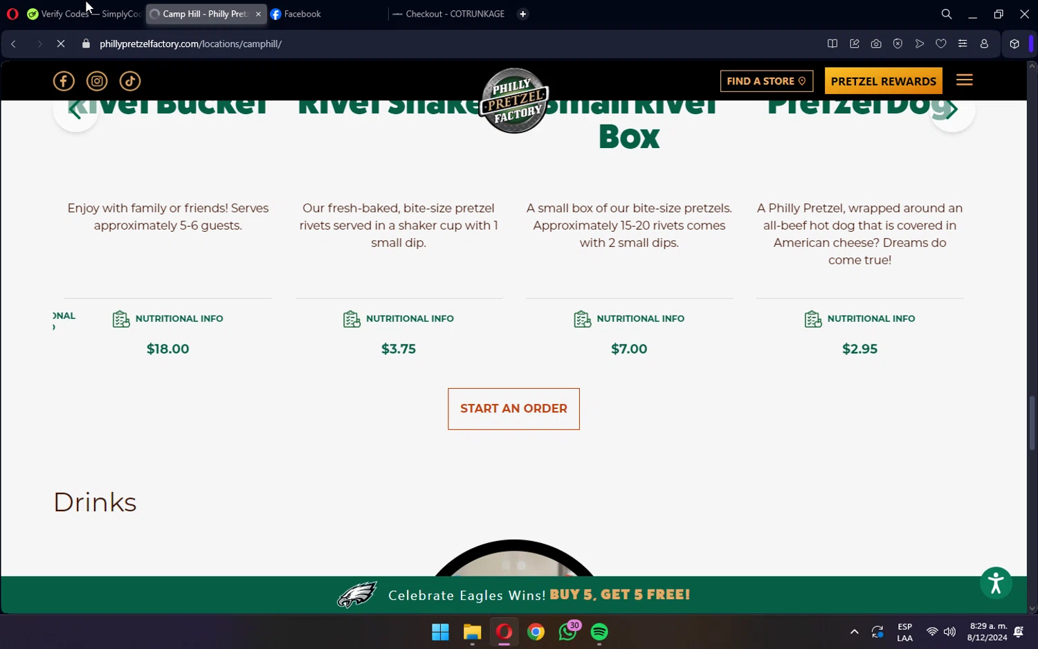 Philly Pretzel Factory checkout page showing Philly Pretzel Factory promo code box | Screenshot taken by SimplyCodes community member on Dec 8, 2024